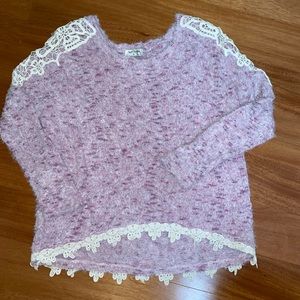 Fuzzy boutique sweater with lace